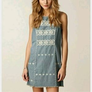FREE PEOPLE denim mini dress with embroidery